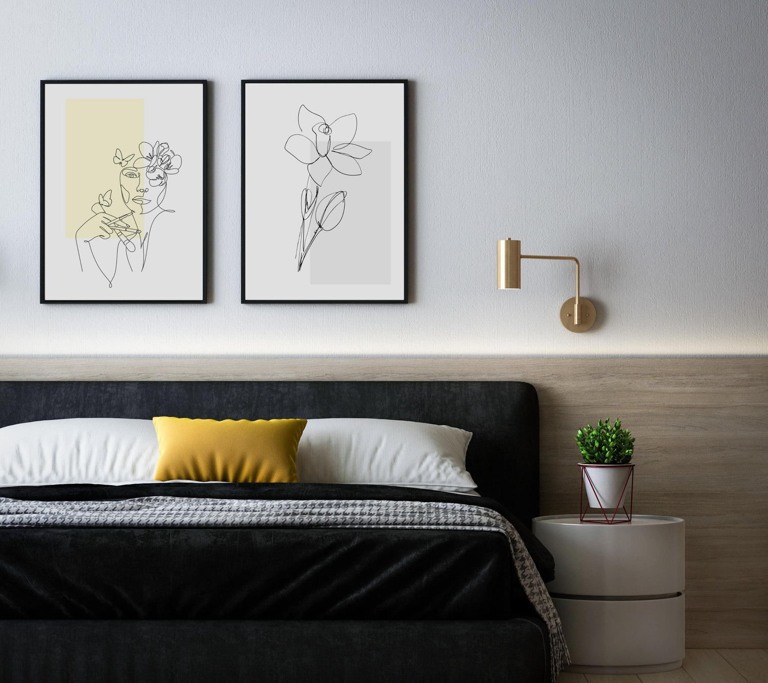"Yellow Sketch Art" Home Decor Set