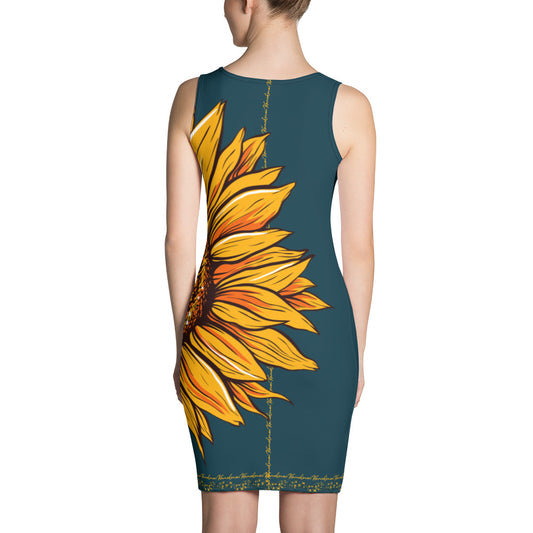 Emerald Green Sunflower Fitted Dress