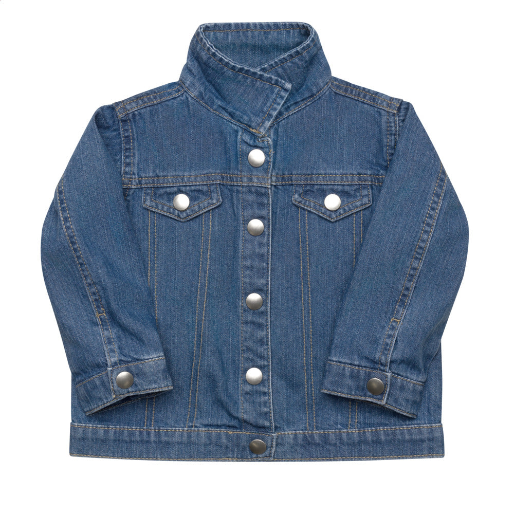 Baby Girl's Organic Embroidered Teddy Bear Signature Denim Jacket