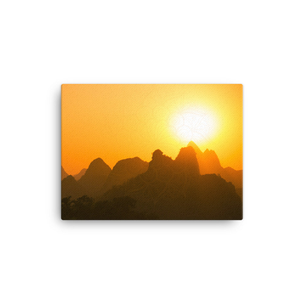 Orange Sunset Mandala Framed Canvas Print Horizontal