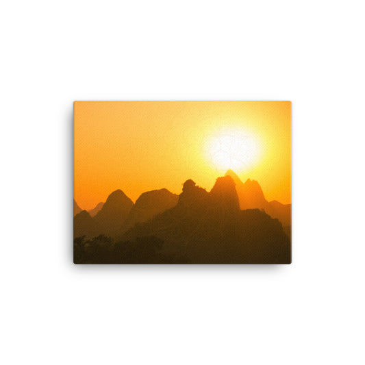 Orange Sunset Mandala Framed Canvas Print Horizontal