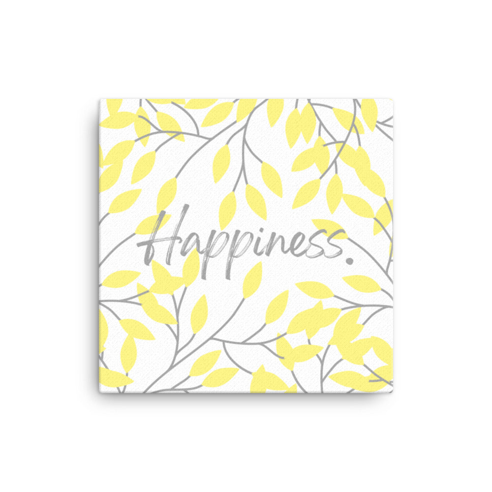 "Happiness" Yellow Leaf Art Framed Canvas Print