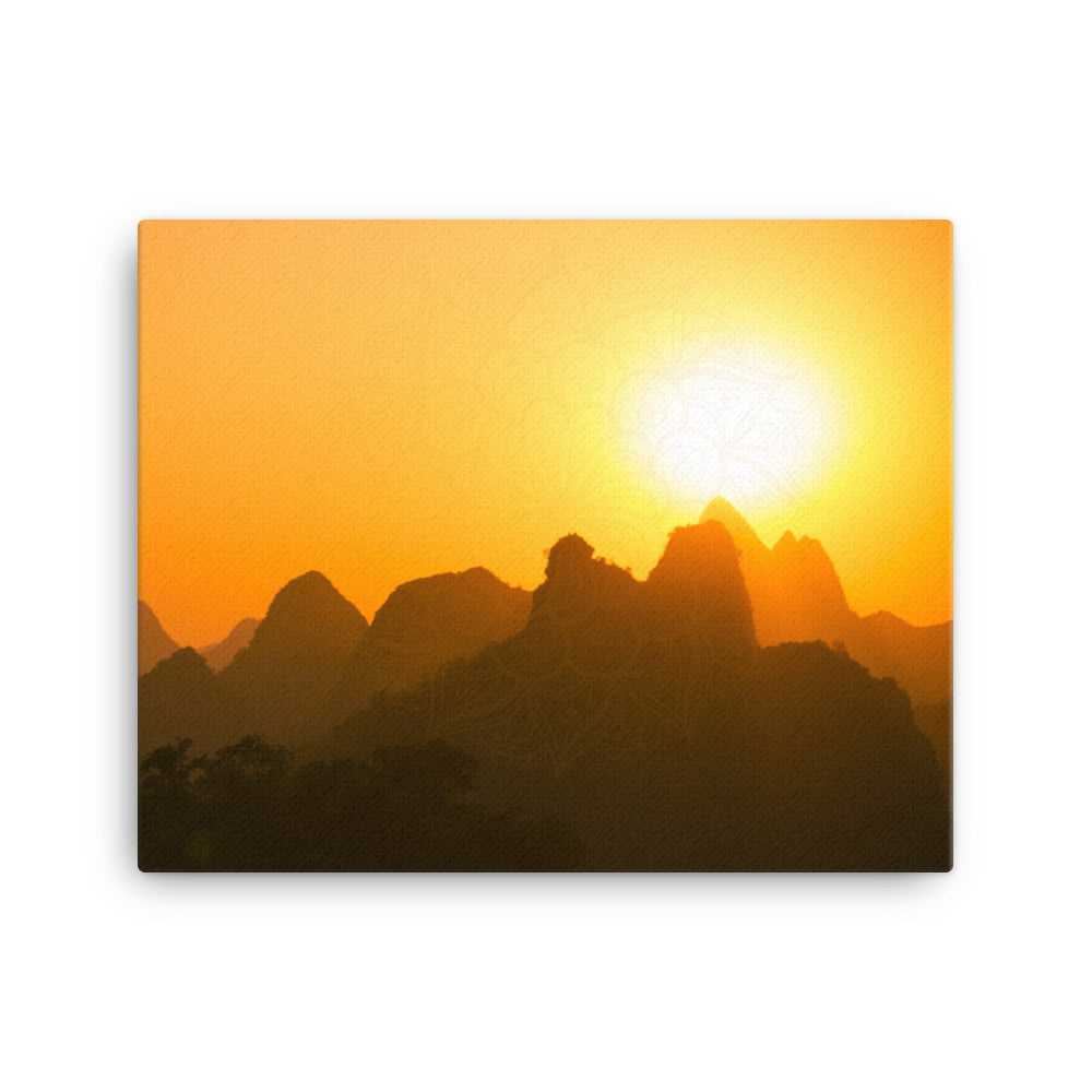 Orange Sunset Mandala Framed Canvas Print Horizontal