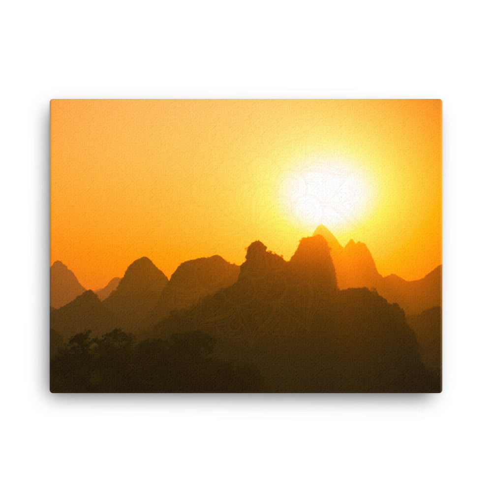 Orange Sunset Mandala Framed Canvas Print Horizontal