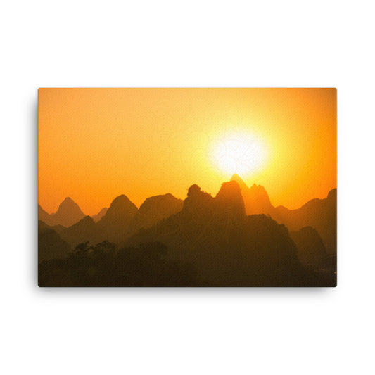 Orange Sunset Mandala Framed Canvas Print Horizontal