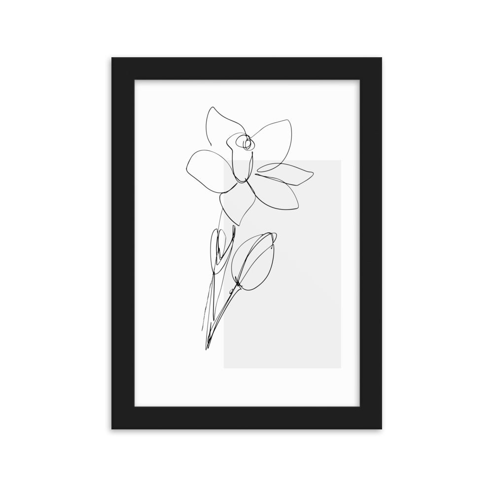 Sketch Art Flower Grey Framed Matte Paper Poster