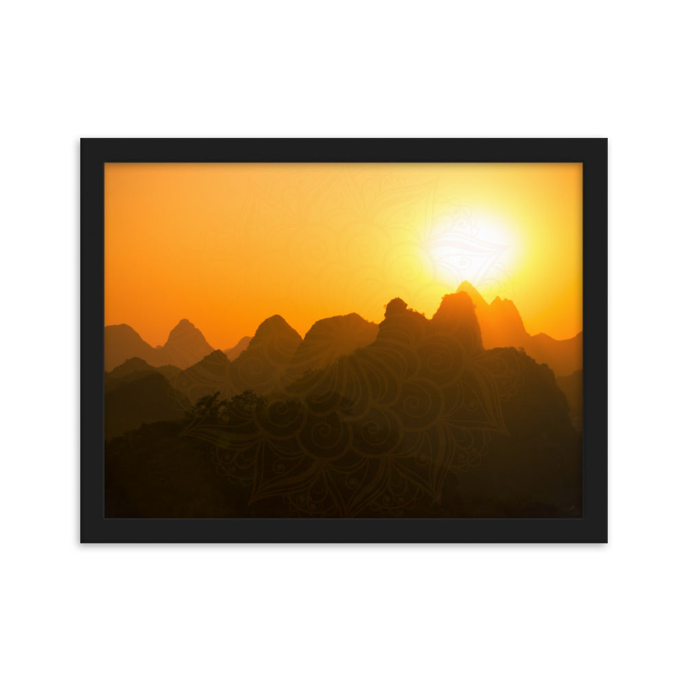Orange Sunset Mandala Framed Matte Paper Poster Horizontal