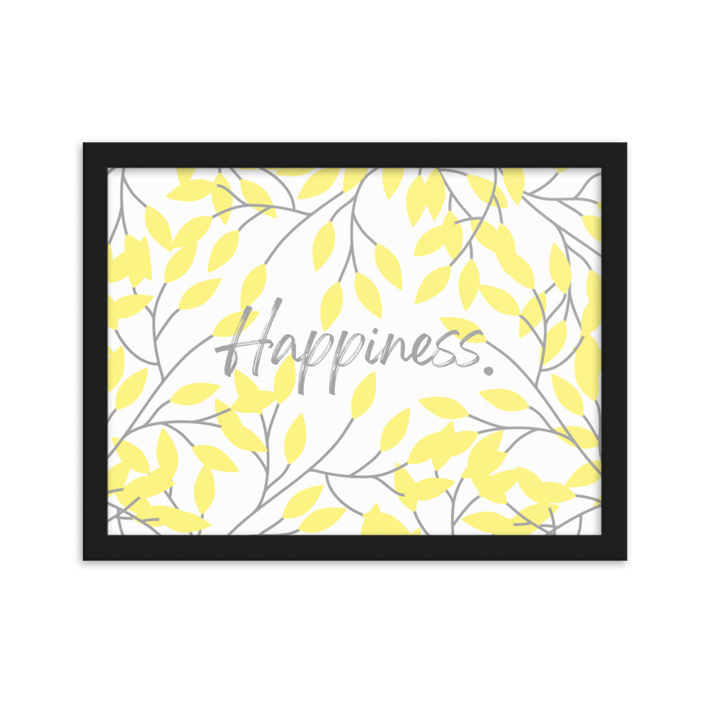 "Happiness" Yellow Leaf Art Framed Matte Paper Poster
