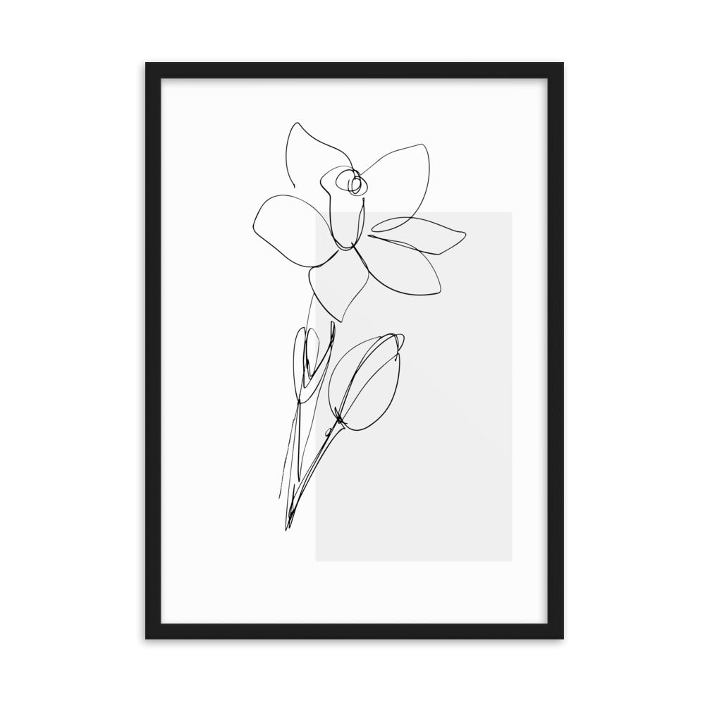 Sketch Art Flower Grey Framed Matte Paper Poster