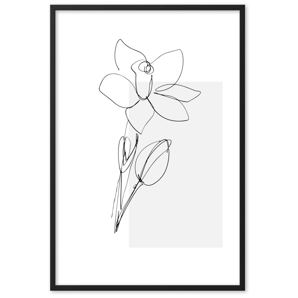 Sketch Art Flower Grey Framed Matte Paper Poster