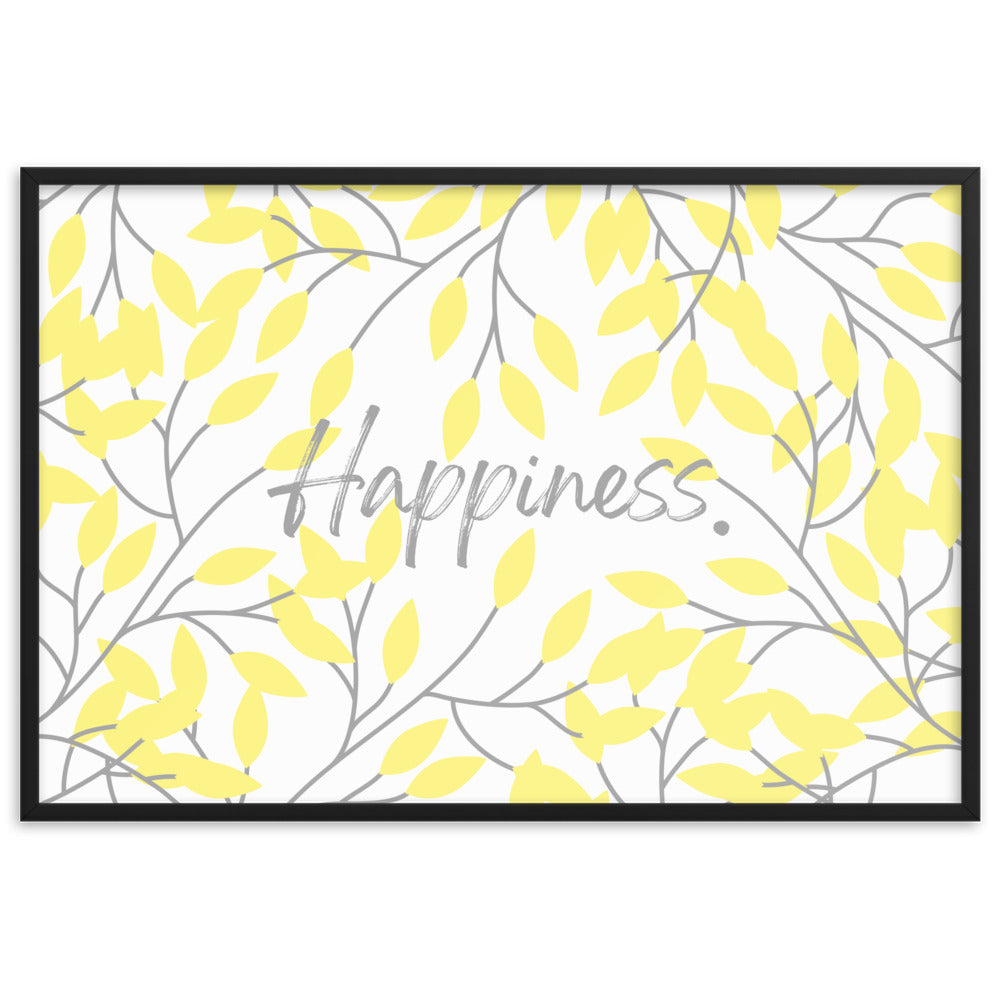 "Happiness" Yellow Leaf Art Framed Matte Paper Poster