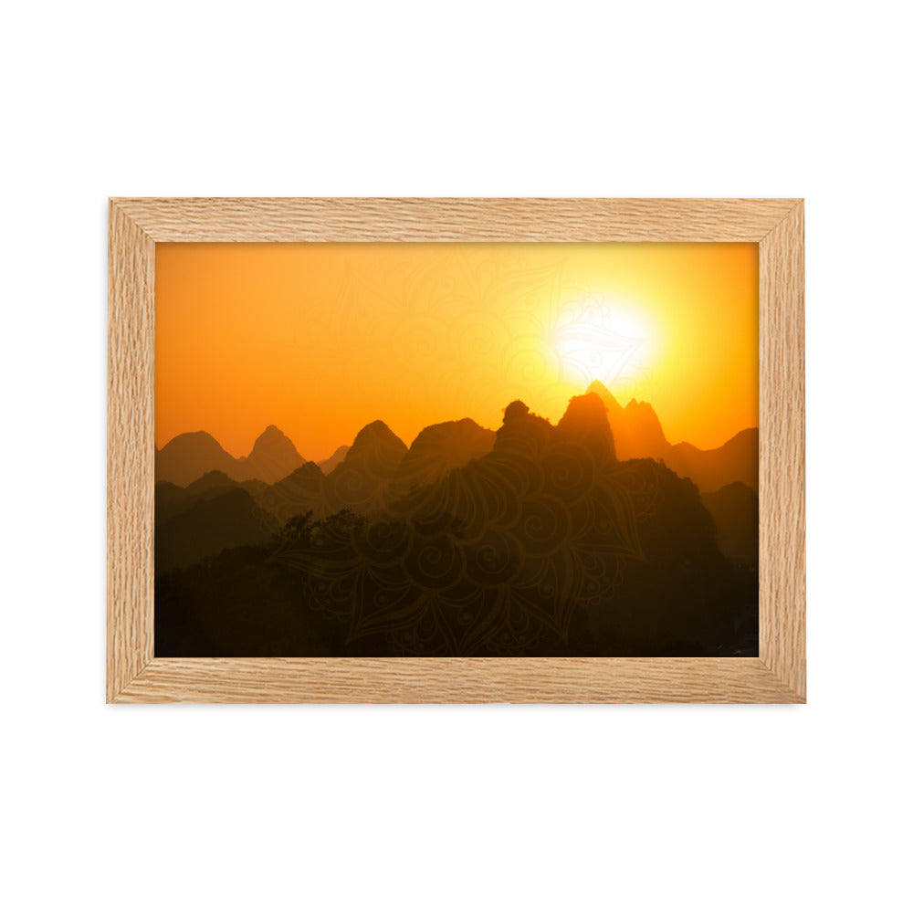 Orange Sunset Mandala Framed Matte Paper Poster Horizontal