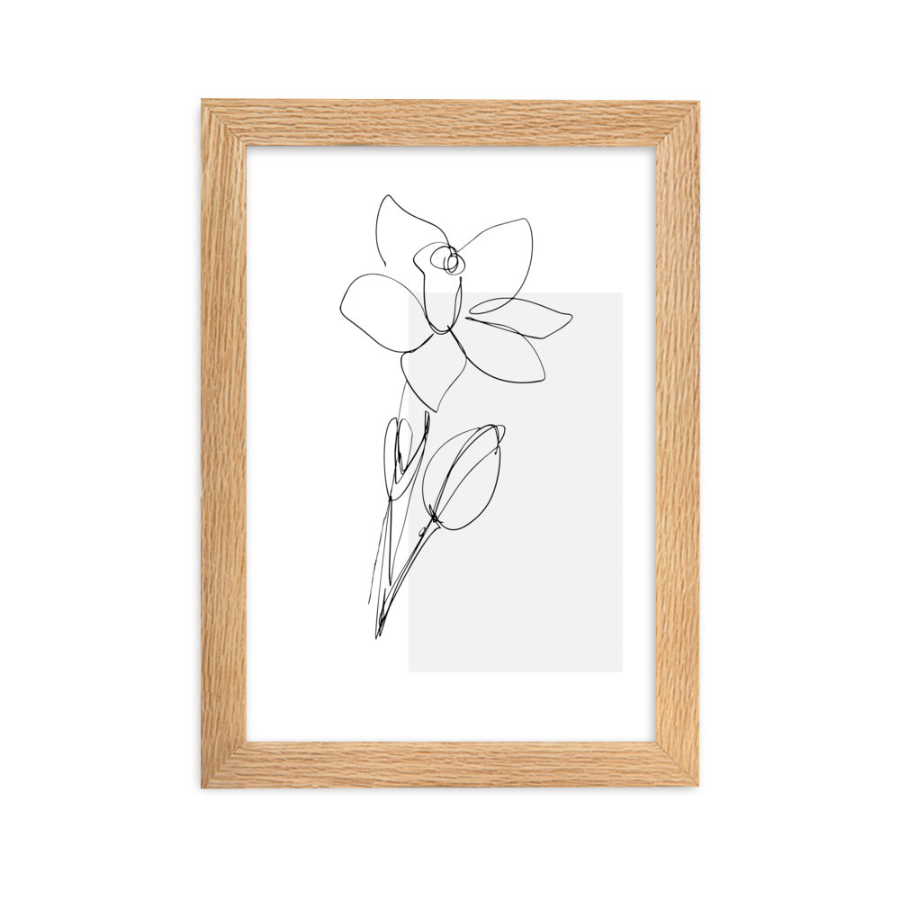 Sketch Art Flower Grey Framed Matte Paper Poster