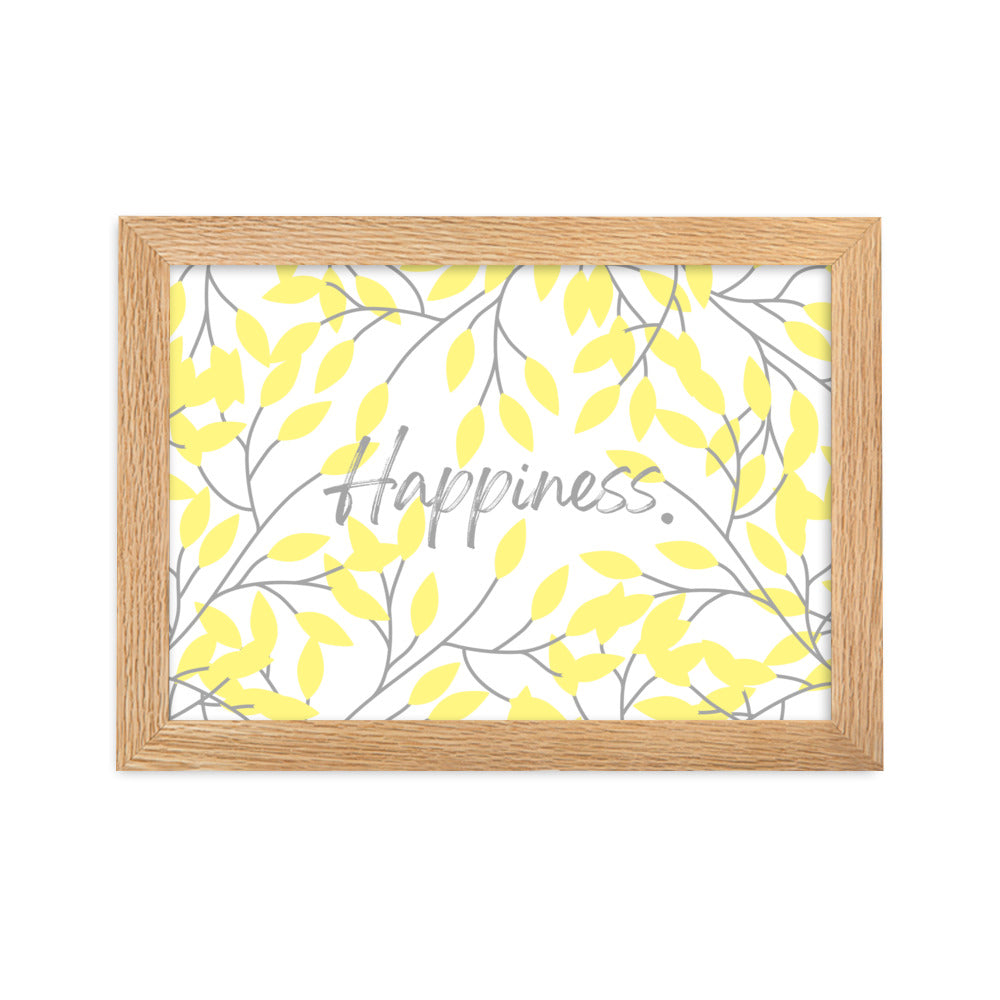 "Happiness" Yellow Leaf Art Framed Matte Paper Poster