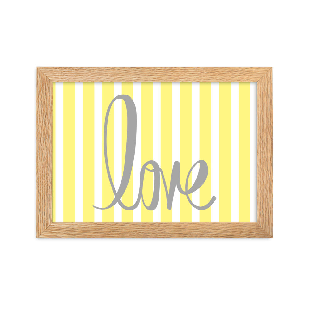 Yellow Pin Stripe "Love" Framed Matte Paper Poster