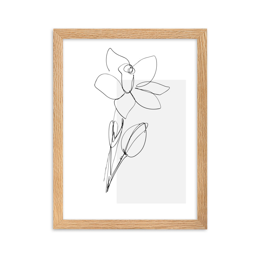 Sketch Art Flower Grey Framed Matte Paper Poster
