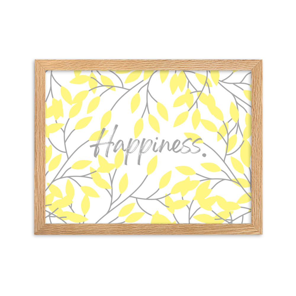"Happiness" Yellow Leaf Art Framed Matte Paper Poster