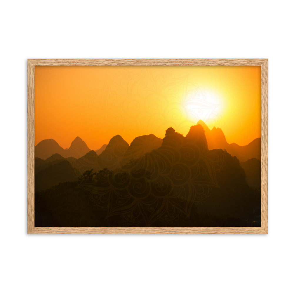 Orange Sunset Mandala Framed Matte Paper Poster Horizontal