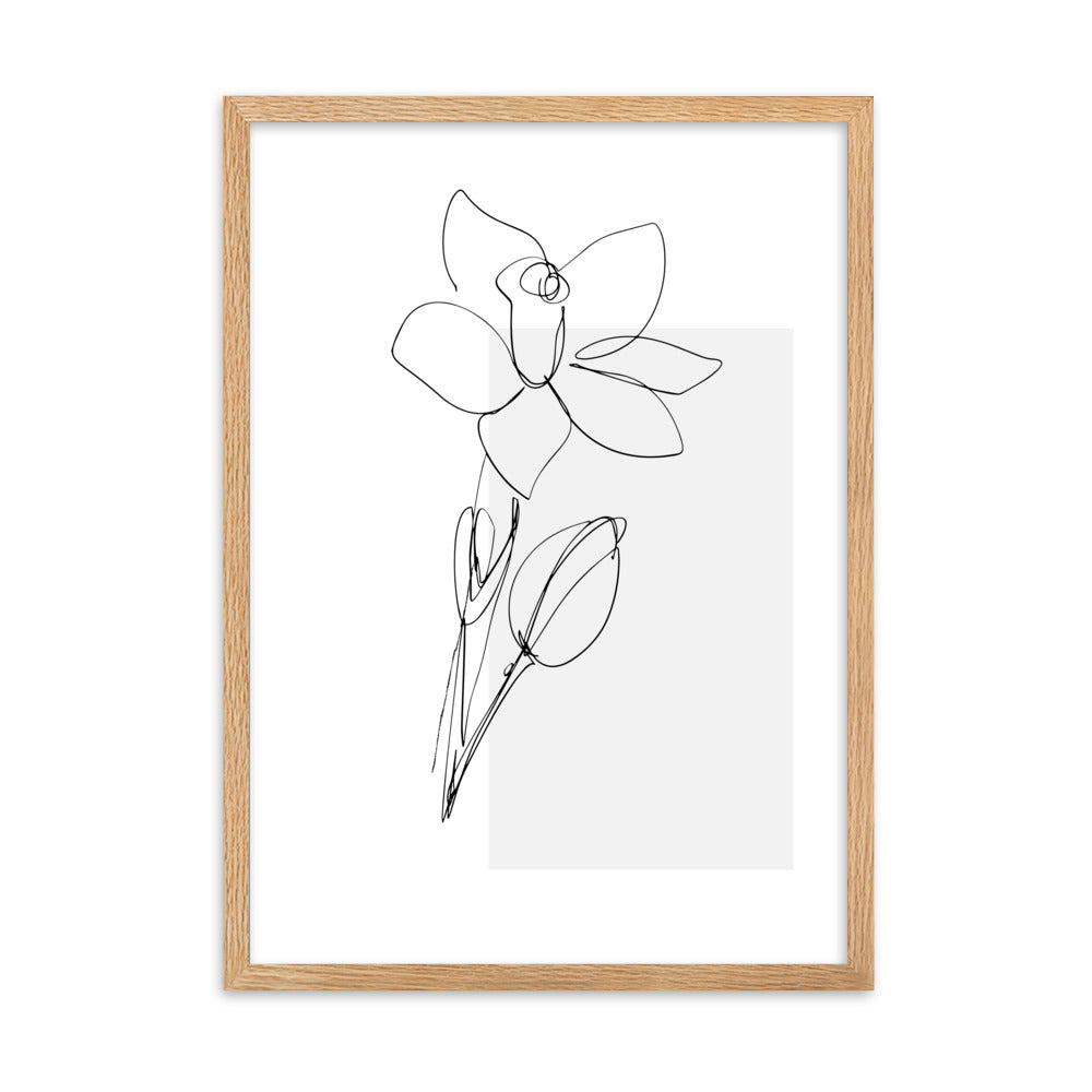 Sketch Art Flower Grey Framed Matte Paper Poster