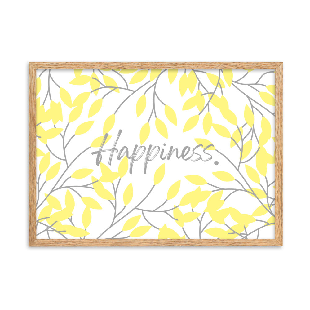 "Happiness" Yellow Leaf Art Framed Matte Paper Poster