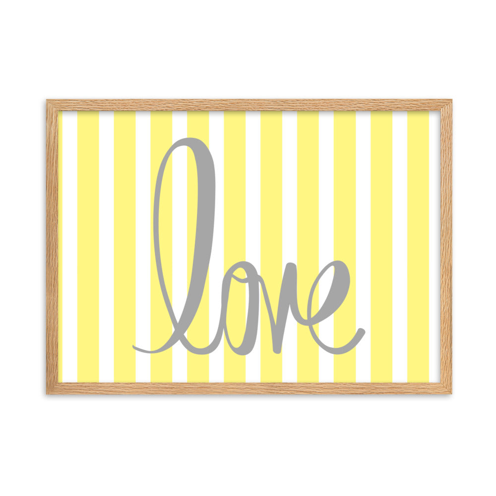 Yellow Pin Stripe "Love" Framed Matte Paper Poster
