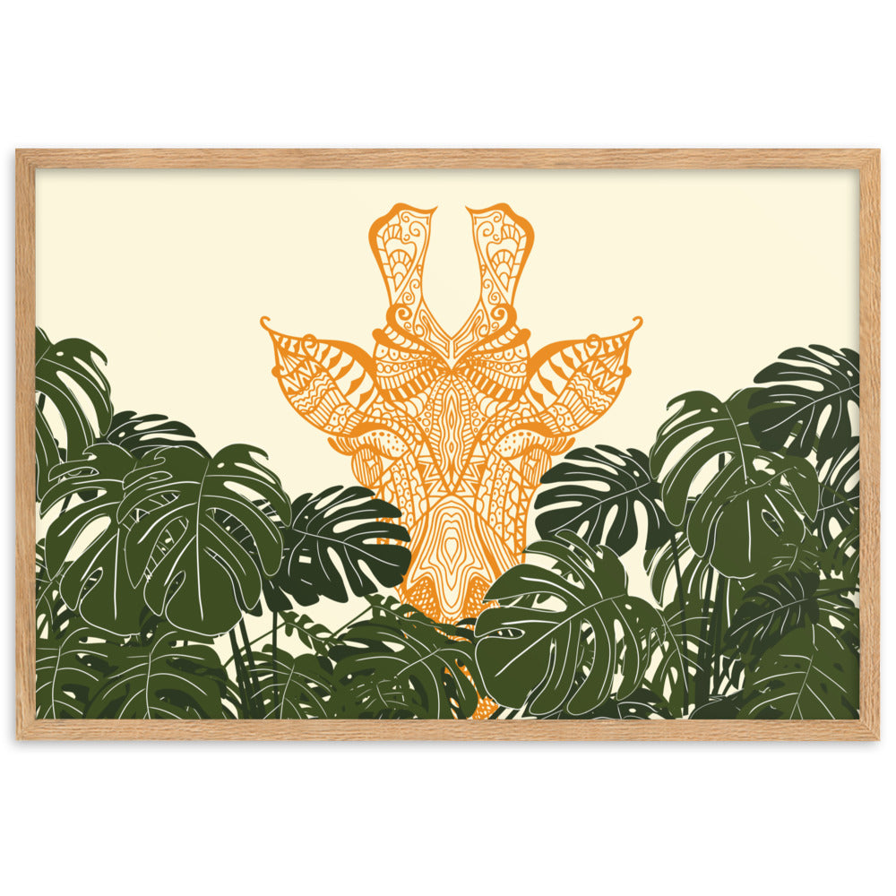 Orange Giraffe Framed Matte Paper Poster Horizontal