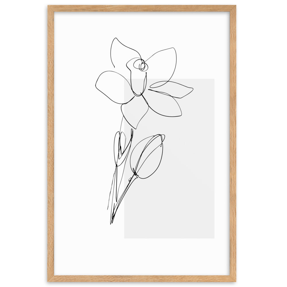 Sketch Art Flower Grey Framed Matte Paper Poster