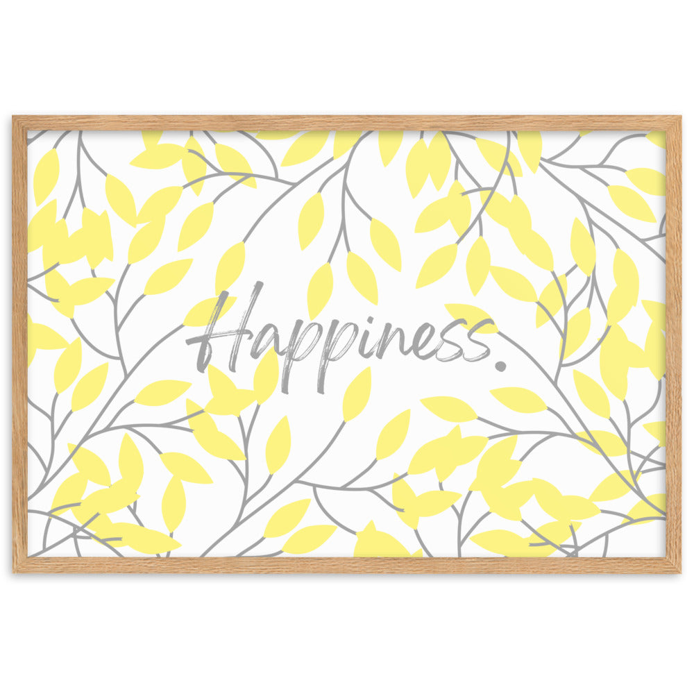 "Happiness" Yellow Leaf Art Framed Matte Paper Poster