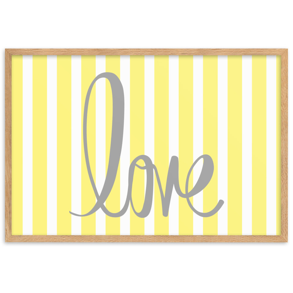 Yellow Pin Stripe "Love" Framed Matte Paper Poster