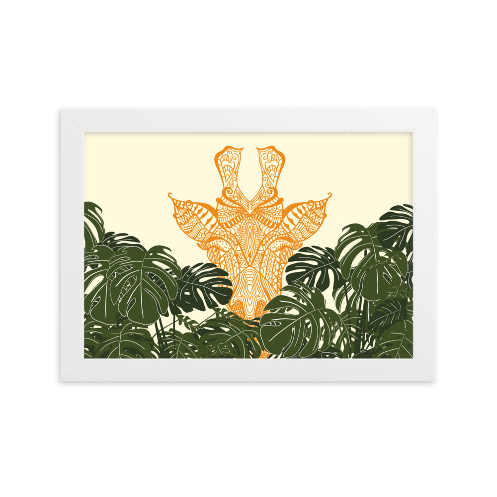 Orange Giraffe Framed Matte Paper Poster Horizontal