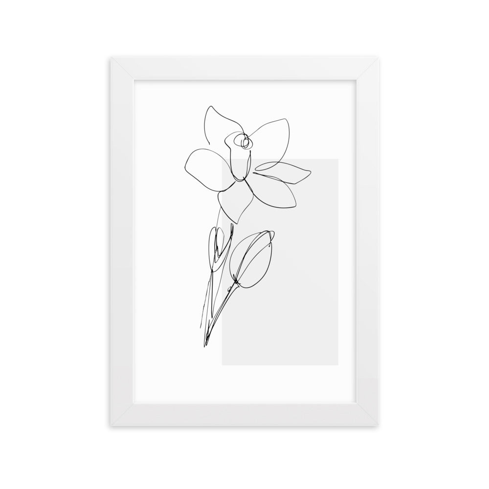 Sketch Art Flower Grey Framed Matte Paper Poster
