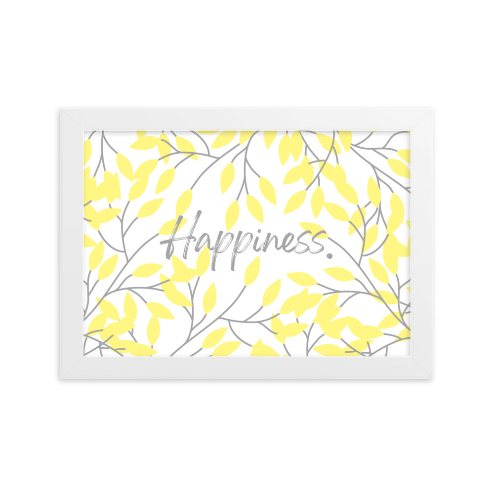 "Happiness" Yellow Leaf Art Framed Matte Paper Poster