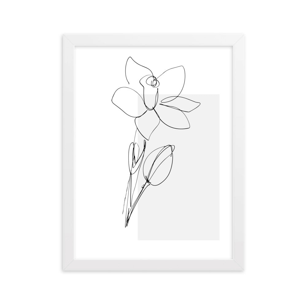 Sketch Art Flower Grey Framed Matte Paper Poster
