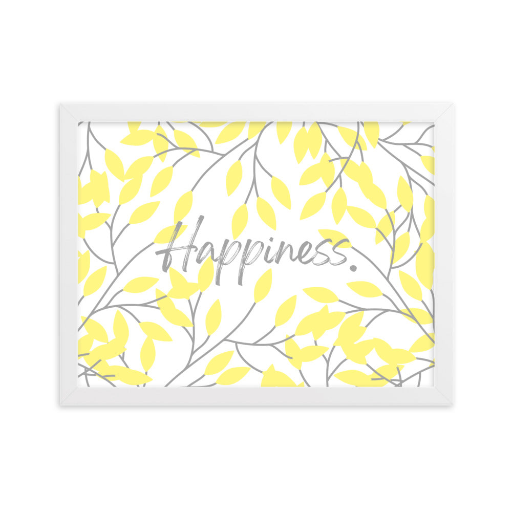 "Happiness" Yellow Leaf Art Framed Matte Paper Poster