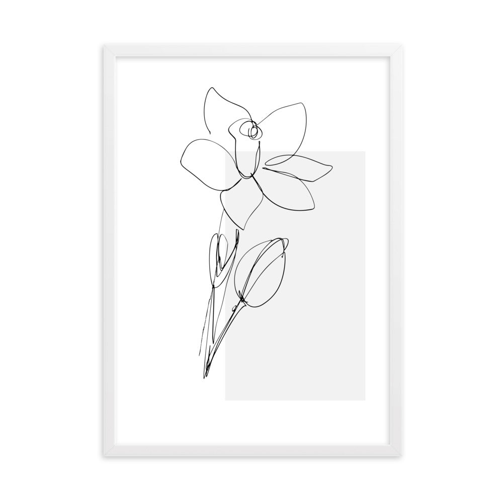 Sketch Art Flower Grey Framed Matte Paper Poster