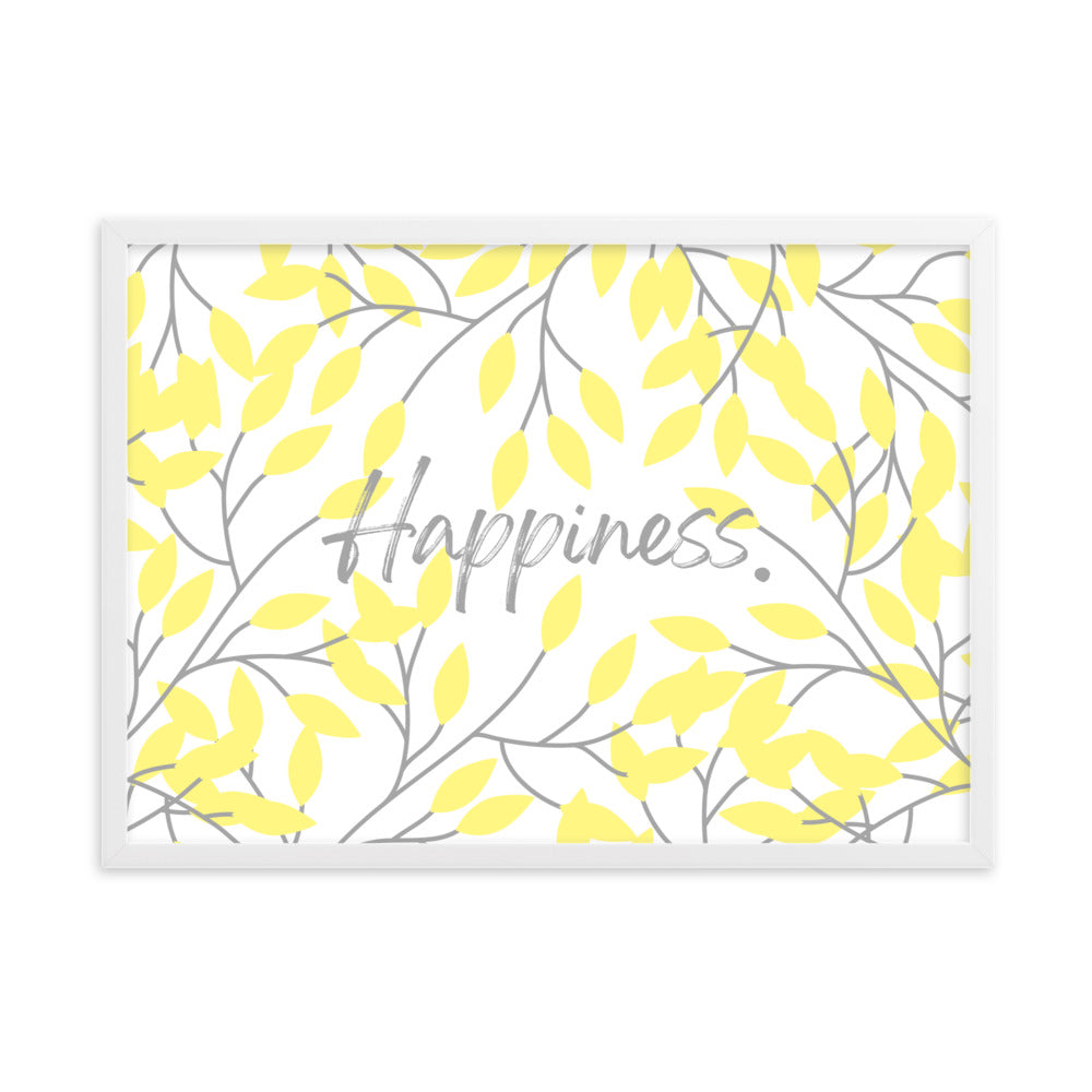 "Happiness" Yellow Leaf Art Framed Matte Paper Poster