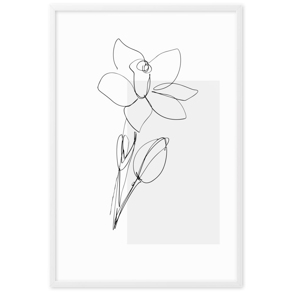 Sketch Art Flower Grey Framed Matte Paper Poster