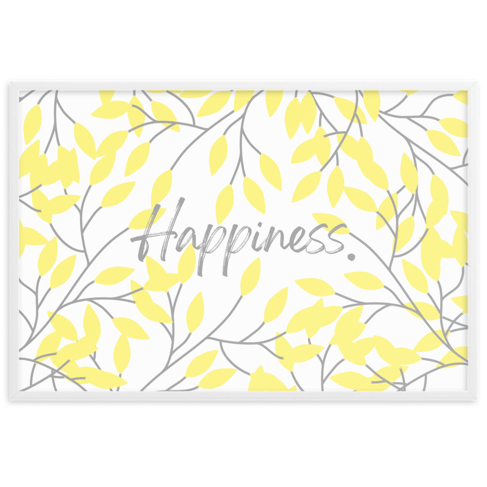 "Happiness" Yellow Leaf Art Framed Matte Paper Poster
