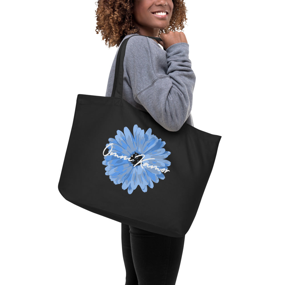 Large Organic Signature Blue Flower Tote Bag