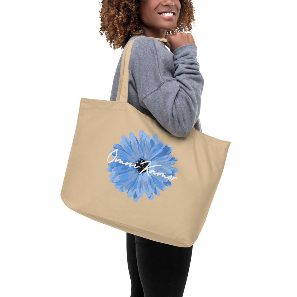 Large Organic Signature Blue Flower Tote Bag