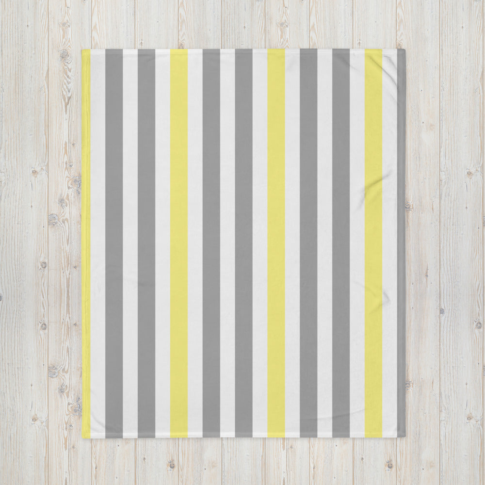 Grey & Yellow Stripe "Yellow Sketch Art" Throw Blanket B