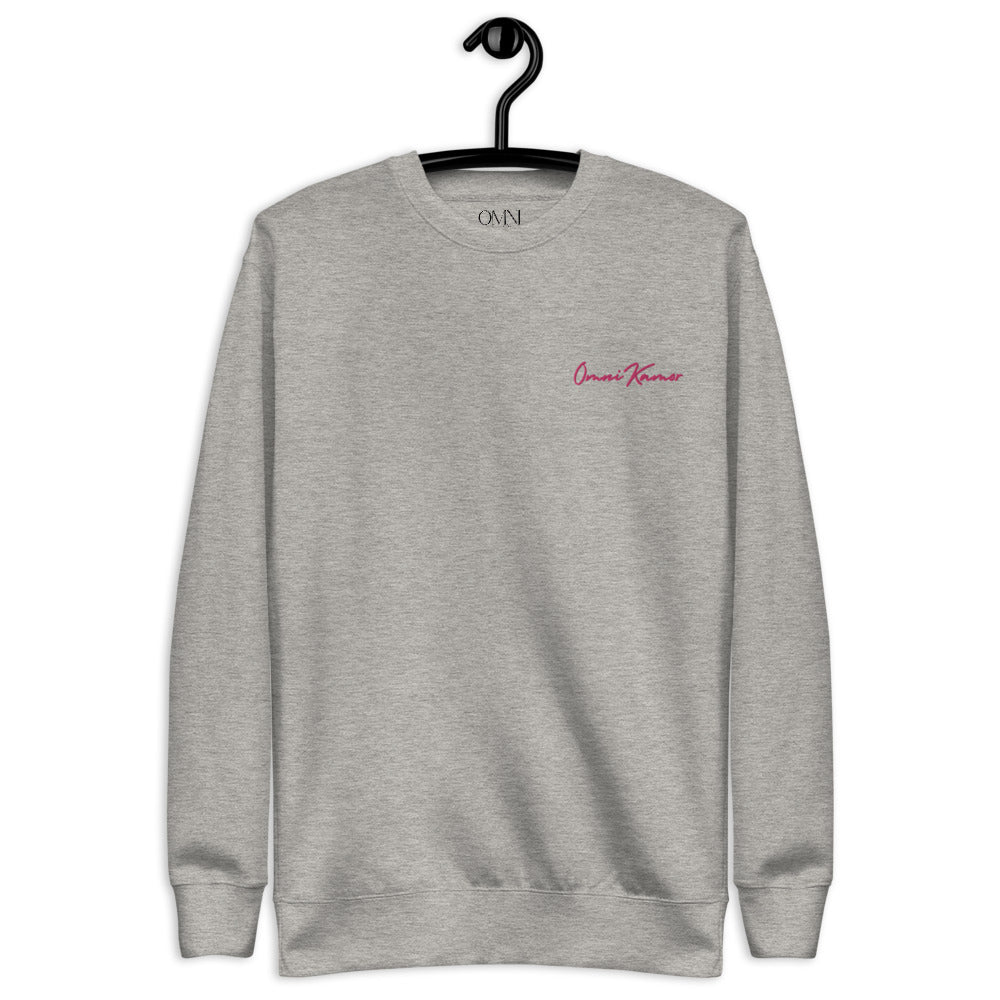 Women's Embroidered Pink Signature Unisex Fleece Pullover Bright