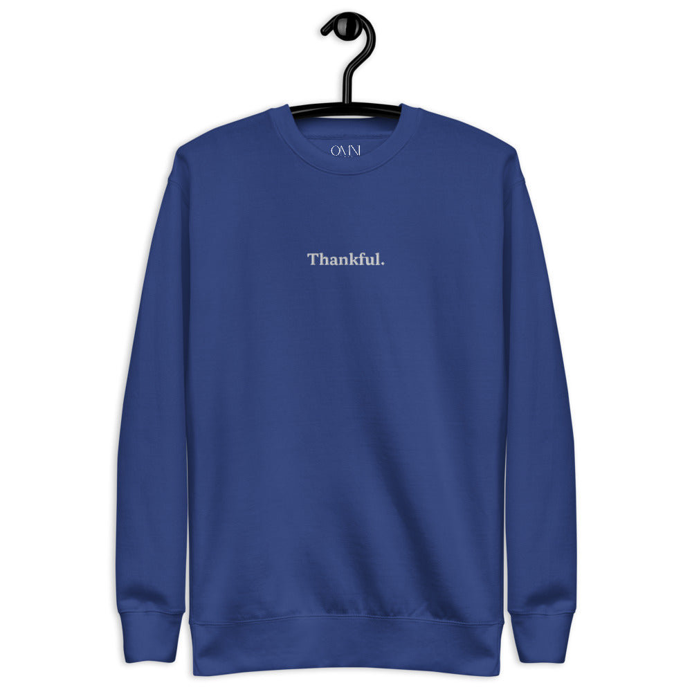 Embroidered "Thankful" Unisex Fleece Pullover