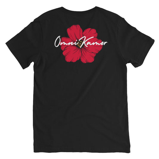 "Red Flower" Unisex Short Sleeve V-Neck T-Shirt Black