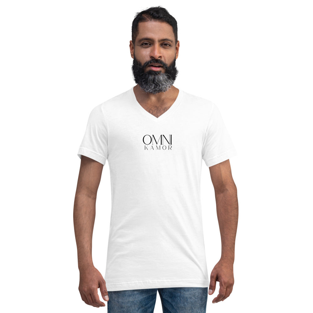 Men's Red Flower Unisex Short Sleeve V-Neck T-Shirt White