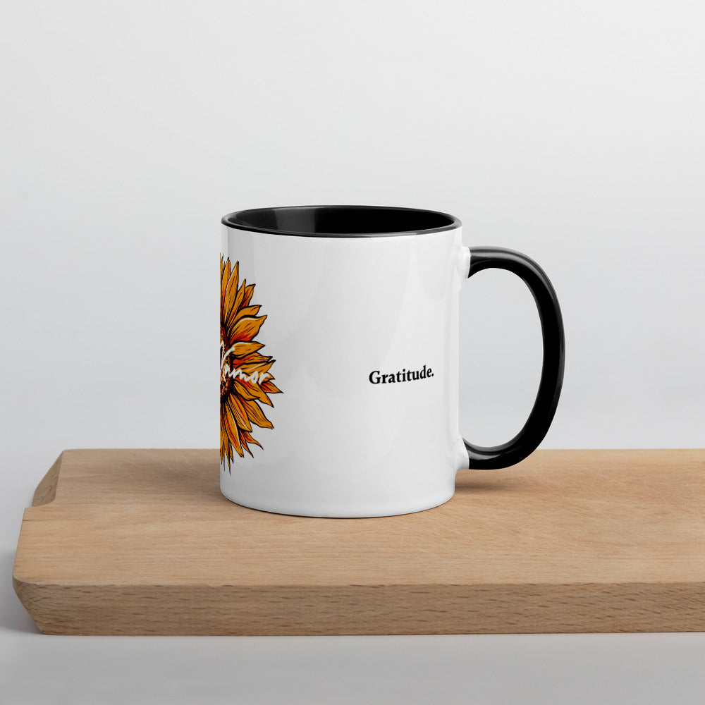 "Thankful" Sunflower Mug, Black