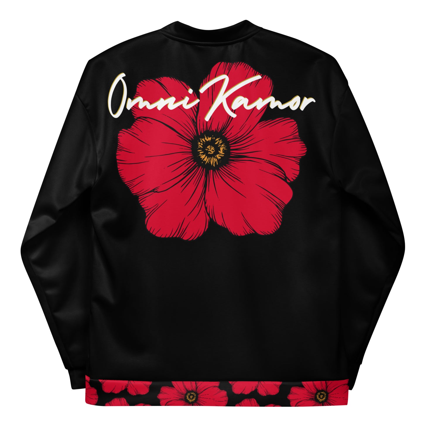 Red Flower Unisex Lightweight Bomber Jacket Black