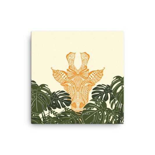 Orange Giraffe Framed Canvas Print Square