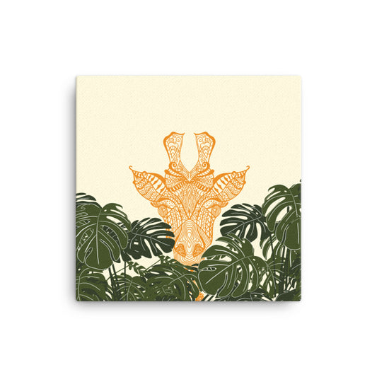 Orange Giraffe Framed Canvas Print Square