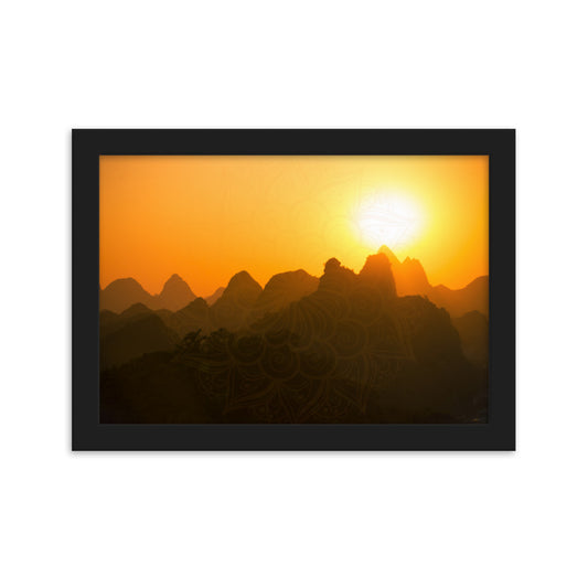 Orange Sunset Mandala Framed Matte Paper Poster Horizontal